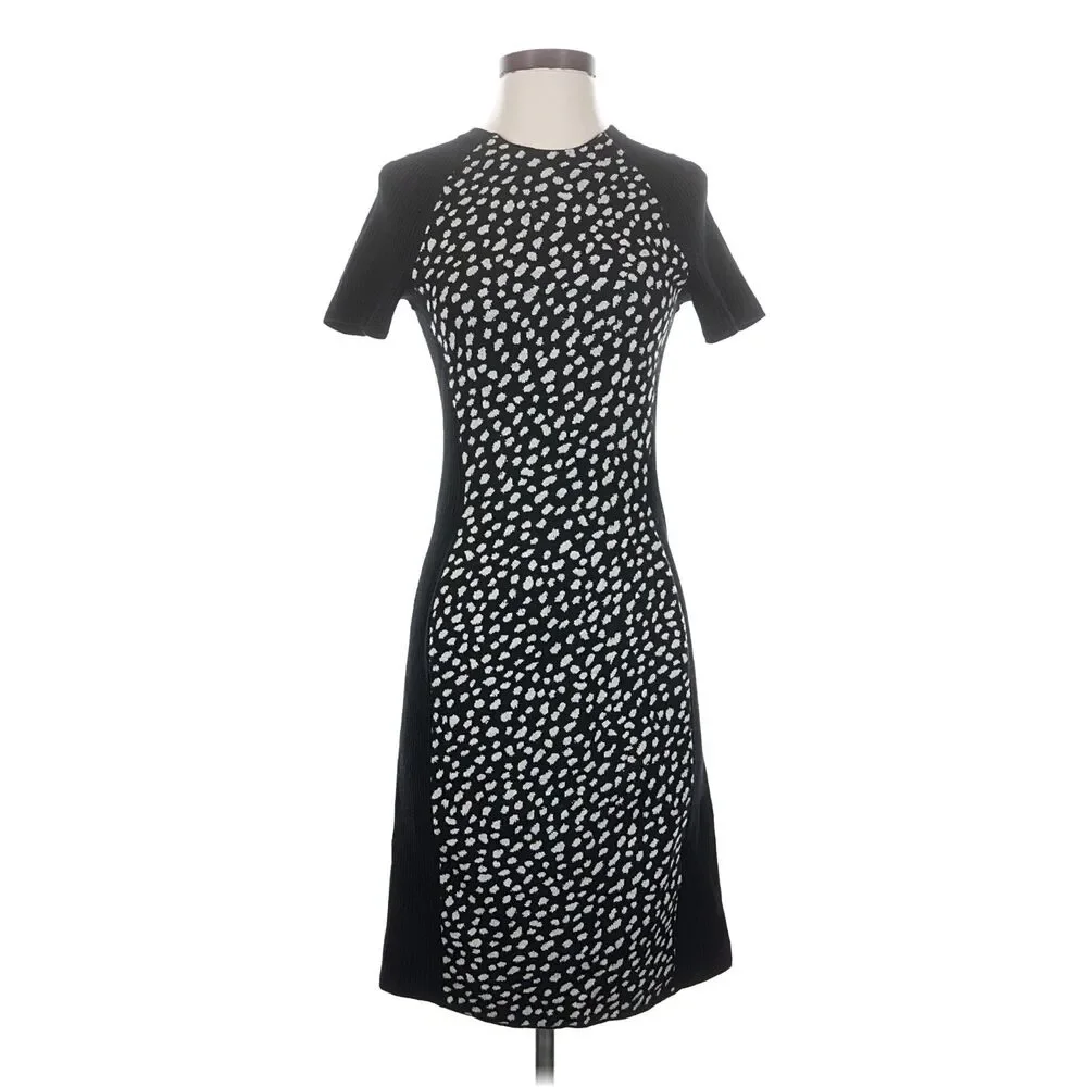 Tory Burch Gemma Dress in Merino Wool Dot Knit Dress SP Black White Short Sleeve